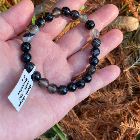 NWT Natural Black Onyx Elastic Bracelet - Picture 7 of 7